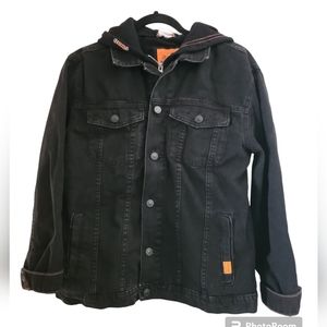 ZARA Kids Black Hoodie Lined Denim Jacket Sz 13-14